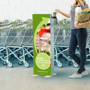 Informatie kolom met dispenser voor desinfectie doekjes