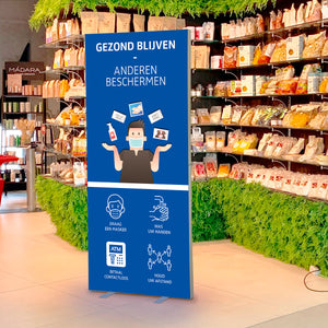 Ontsmettingsdispenser met sensor, standaard en INFO LIGHTBOX