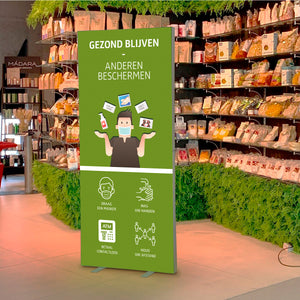 Ontsmettingsdispenser met sensor, standaard en INFO LIGHTBOX